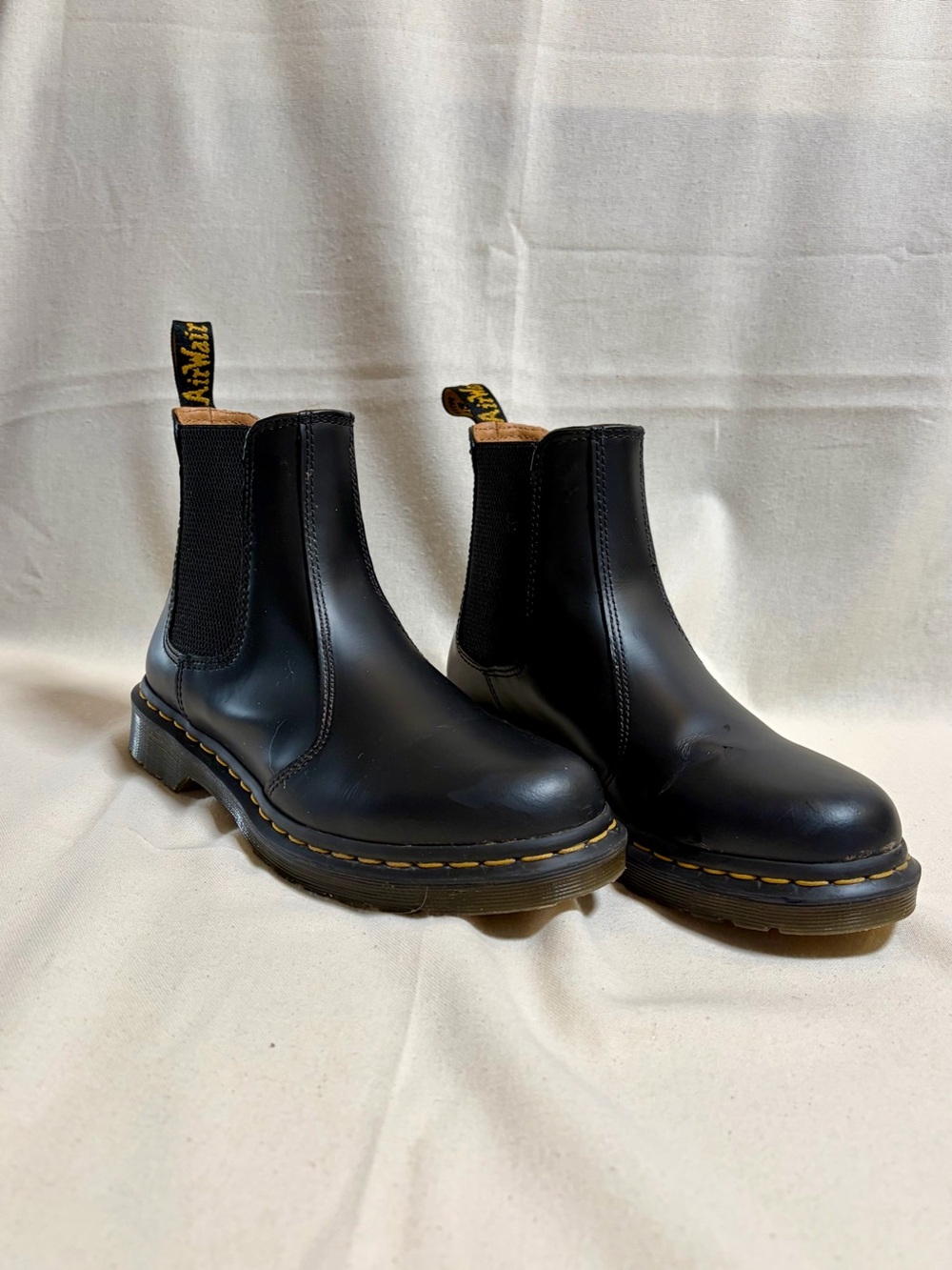 Dr. Martens Black Chelsea Ankle Boots with Yellow Stitching